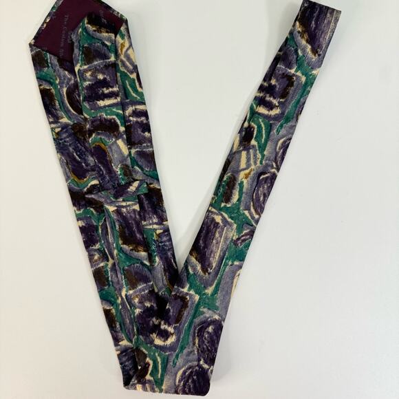 The Custom Shop Silk Tie Abstract Pattern Pointed Purple Green Mens One Size - Picture 7 of 10